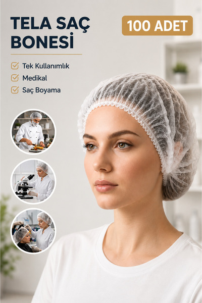 ARG Saç Bonesi Bone Beyaz Tek Kullanımlık 100 Lü Paket Medikal Bone