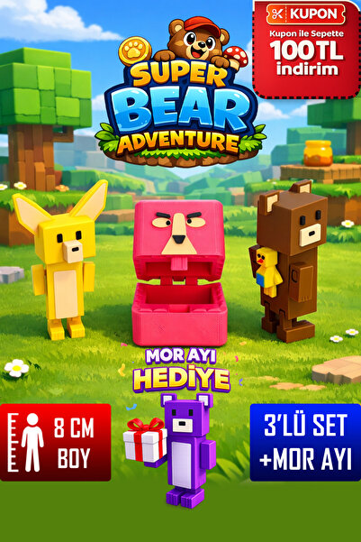 YAGLİZ Super Bear Adventure Ayı, Tilki ve Tavşan Figür Seti – Tüm Eklemleri H...