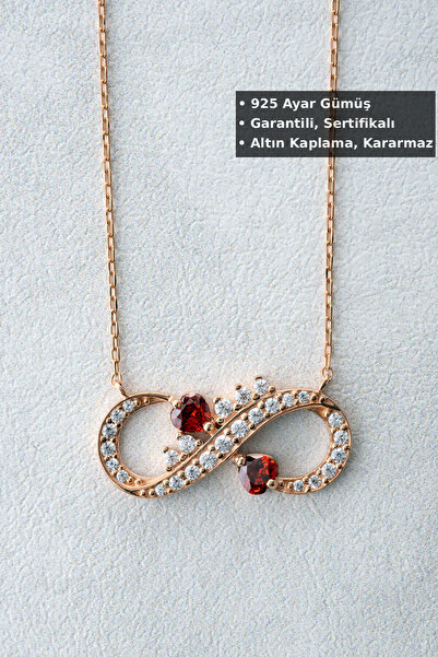 Jewelmim Gümüş Sonsuzluk Aşk Kolyesi | Rose Altın Kaplama Hediye 925 Ayar Kad...
