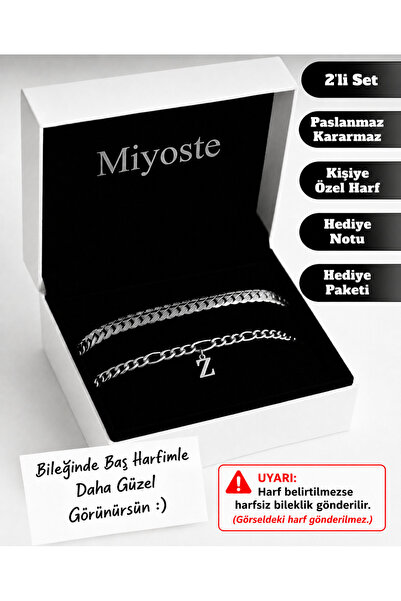 Miyoste Kişiye Özel Harfli Bileklik Çift Bilekliği, Lüx Çelik Kararmaz 2 Adet...
