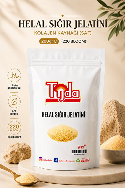 TİJDA Toz Sığır Jelatini Sertifikalı Yenilebilir 200 gr (%100 SAF SIĞR, DOMUZ...
