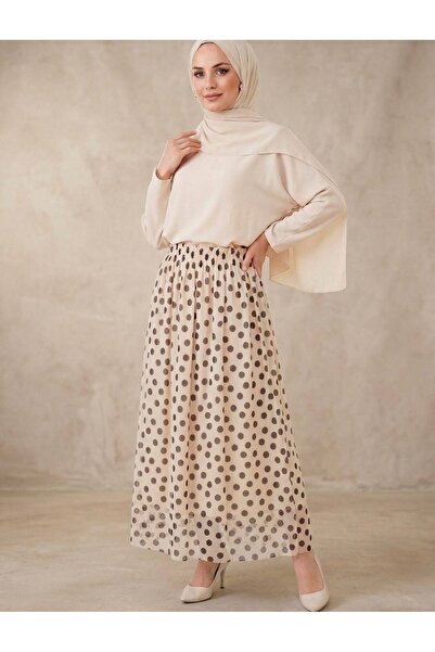 nurvina modest wear Lined Polka Dot Pattern Tulle Skirt with Elastic Waist, C...