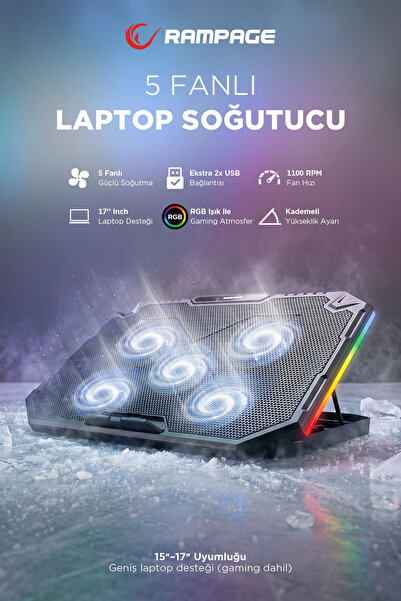 Rampage Ad-rc15 Spear 5 Fanlı Rgb Işıklı 15-17'' Uyumlu Gaming Notebook Soğut...