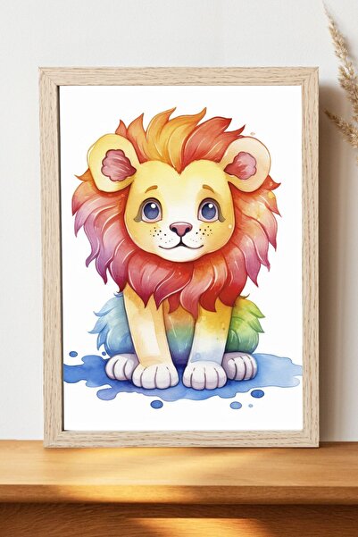 Luna Marissa Αφίσα Kawaii Lion - Αφίσα ψηφιακής τέχνης από χοντρό χαρτί χωρίς...