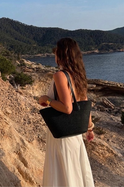 keisy Kadın Deri İpli Premium Hasır Çanta