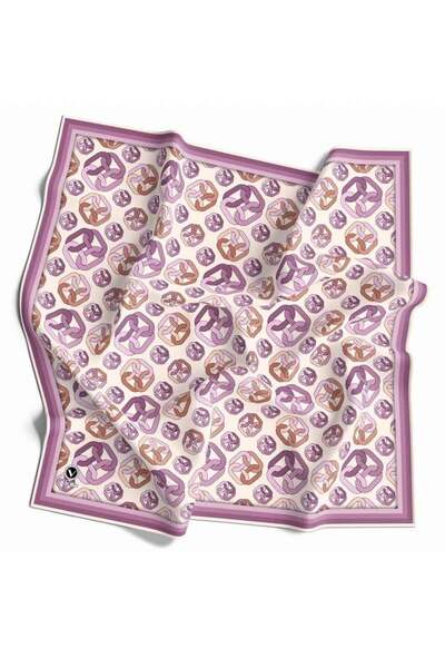 VİOLLA Kristal Zincir Motif Desenli Lila Renkli 90x90 Eşarp (İpek İçermez) Ke...