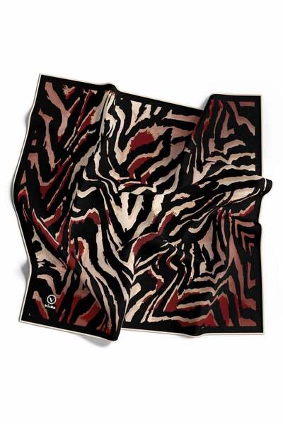 VİOLLA Kristal Zebra Desenli Bordo - Siyah Renkli 90x90 Eşarp (İpek İçermez) ...