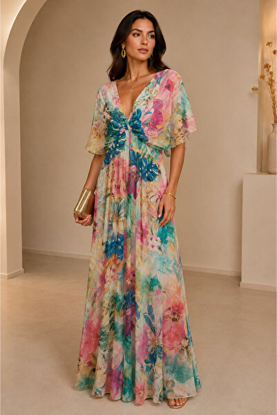 Diva Exclusive Fashion Rochie elegantă maxi cu imprimeu și croială vaporoasă