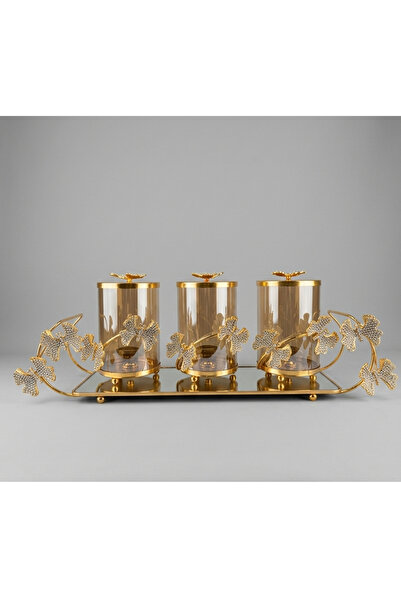 ZEKİ HEDİYELİK 3-Piece Gold Spice Set – Glass Spice Jars with Lids