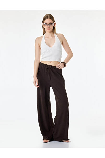 Koton Viscose Comfortable Fit High Waist Lace-Up Wide Leg Pants
