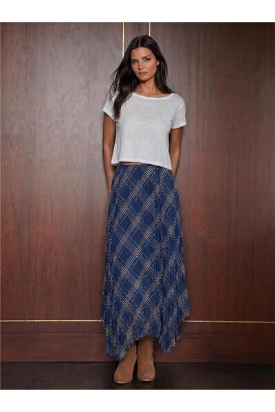 WeShaya Navy Blue Chiffon Asymmetrical Cut Lined Long Skirt 8056, 100% Polyes...