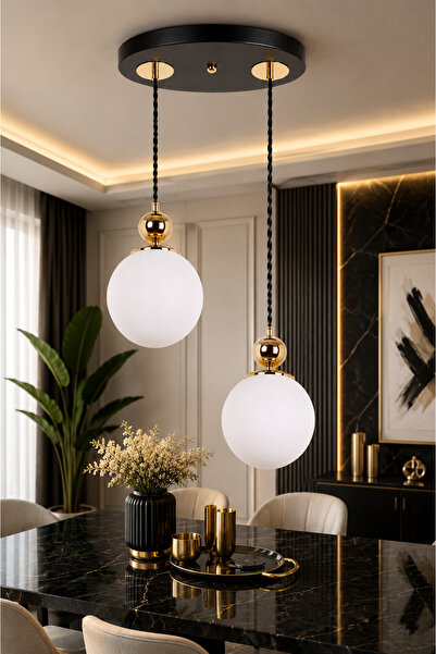 VENON Lorenza 2.Lİ Sarkıt ✨ÖRGÜ KABLOLU ✨ SİYAH ✨ GOLD DETAYLI ✨ BEYAZ GLOP C...