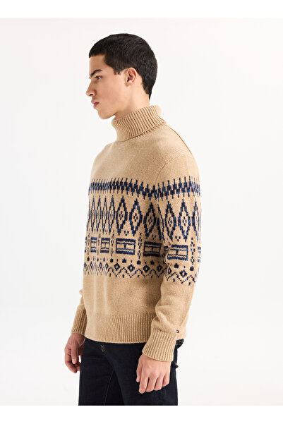 Tommy Hilfiger Bej Erkek Bisiklet Yaka Geometrik Desenli Kazak MW0MW40843ADN_...