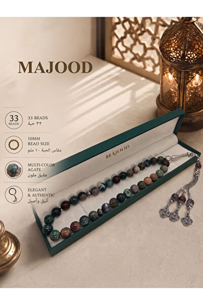 MAJOOD 33 Natural Multicolored Agate prayer beads/Tasbih/ 10mm/for men and wo...