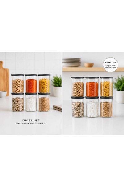 LAV Duo 6 Pieces Glass Storage Container Jar Set with Lids and Labels 1000 Cc