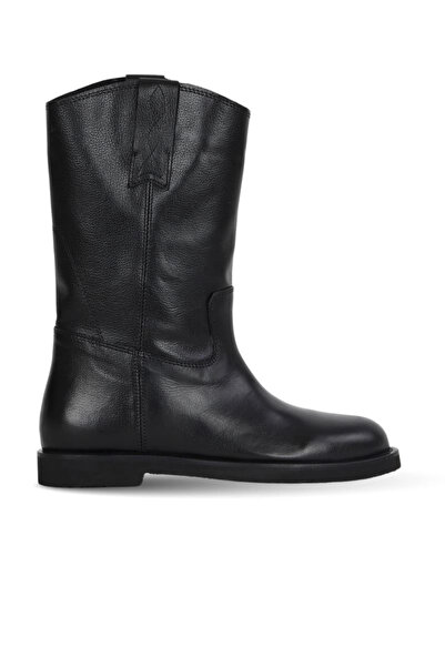 Bueno Shoes Siyah Shirinkle Deri Kadın Düz Bot 39wb810