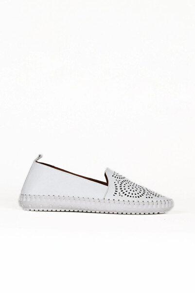 Bueno Shoes White Leather Women's Flat Ballerinas 01We1801