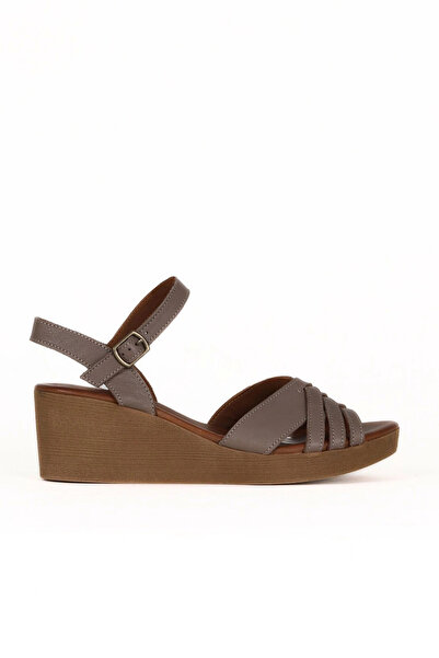 Bueno Shoes Gray Leather Women's Wedge Heeled Sandals 01We3900