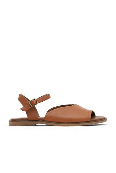 Bueno Shoes Sandale plate de damă din piele închisă la culoare maro 01wa5702