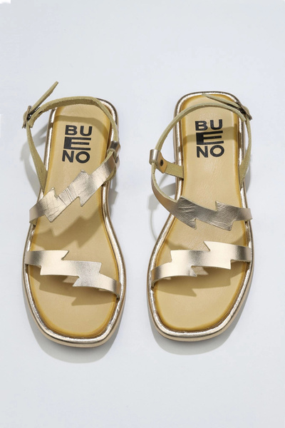 Bueno Shoes Sandale plate de damă din piele galbenă 01wu4101