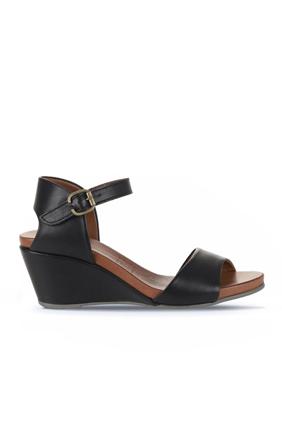 Bueno Shoes Sandale cu toc cu pană pentru femei din piele neagră 01wj1503