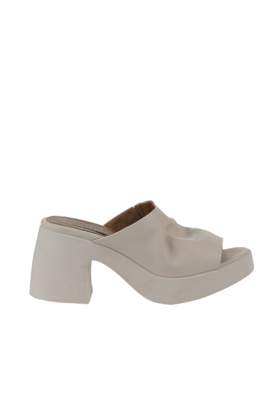 Bueno Shoes Papuci cu toc pentru femei din piele crem 01wy12200