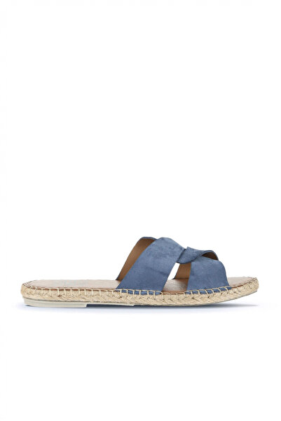 Bueno Shoes Papuci plati pentru femei din piele intoarsa Blue Dark Alf 01wa7200