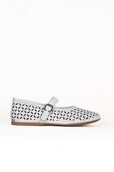 Bueno Shoes حذاء باليرينا مسطح للنساء من الجلد الأبيض 01we1701