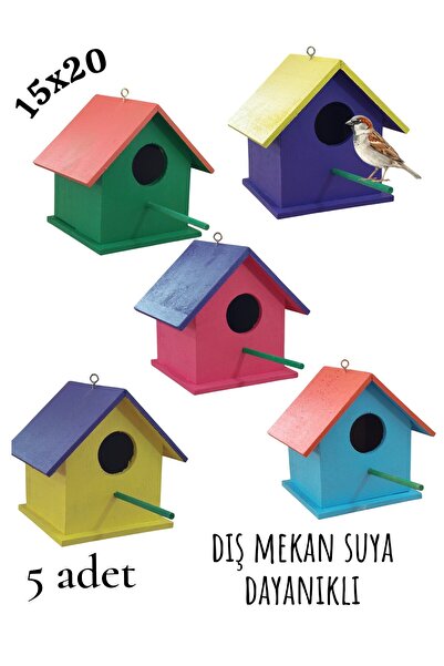 ncy Ahşap Kuş Yuvası Kuş Evi Dış Mekan Suya Dayanıklı 5 Adet 15x15x20 Cm
