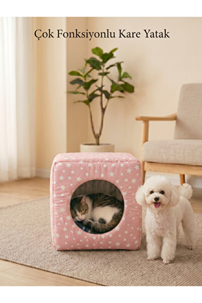 Patiderm Three Function Cat Dog Closed Square Sponge Bed - Pink