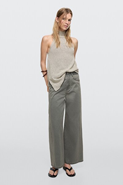 Massimo Dutti Pamuklu denim geniş paça pantolon