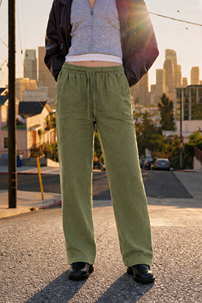 DAMGA JEANS Women's High Waist Loose Summer Green Jogger Linen Trousers