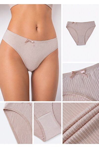farfan Women's Ribbed Bikini Panties 4-Pack Thin Waist Striped Soft Stretchy ...