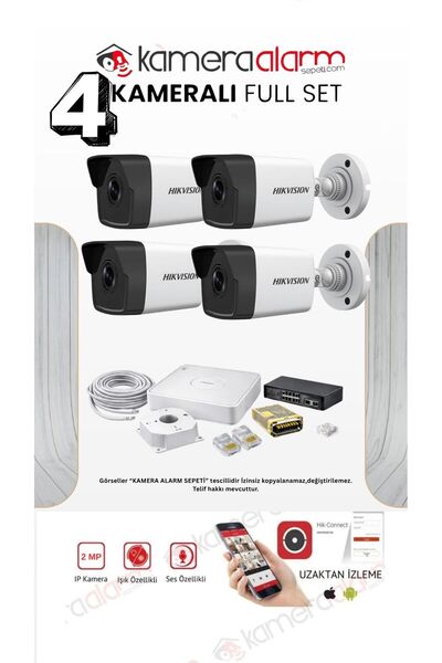 Hikvision 2mp Dahili Sesli Mikrofonlu 4 Kameralı Set Tak Çalıştır Hazır Ip Ka...