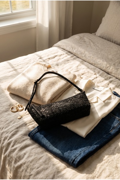 GLONDY Hira Suede Knitted Patterned Women's Hand and Shoulder Bag Black