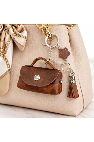ipekbazaar Geantă mini pentru accesorii din piele naturală – Breloc și orname...