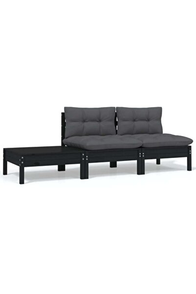 Concept Garden furniture set with cushions, 3 pieces, black, solid pine wood