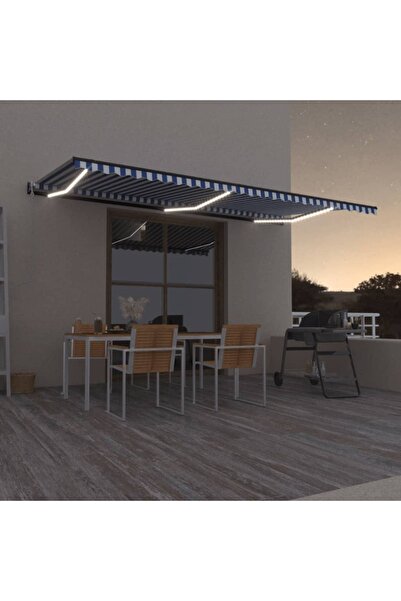 Concept Copertină automată cu senzor vânt&LED, albastru/alb, 600x350 cm