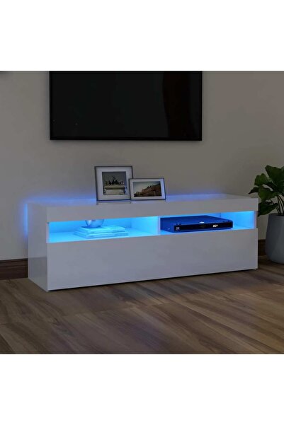 Concept Comodă TV cu lumini LED, alb extralucios, 120x35x40 cm