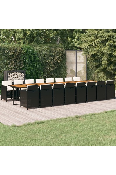 Concept Set mobilier de grădină cu perne, 17 piese, negru, poliratan