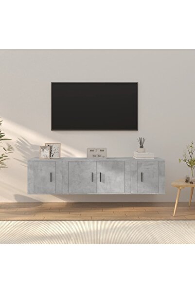 Concept Set dulapuri TV, 3 piese, gri beton, lemn prelucrat
