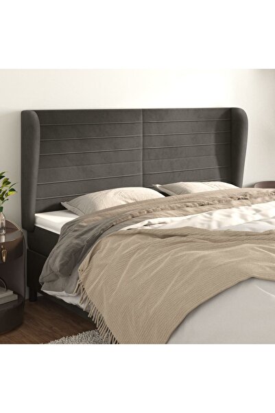 Concept Tăblie de pat cu aripioare gri închis 203x23x118/128 cm catifea