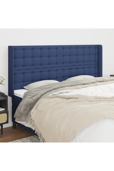 Concept Tăblie de pat cu aripioare, albastru, 183x16x118/128 cm, textil