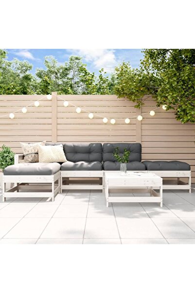 Concept Set mobilier relaxare grădină&perne 6 piese alb lemn masiv pin