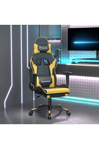Concept Scaun de gaming cu suport picioare negru/auriu, piele ecologică