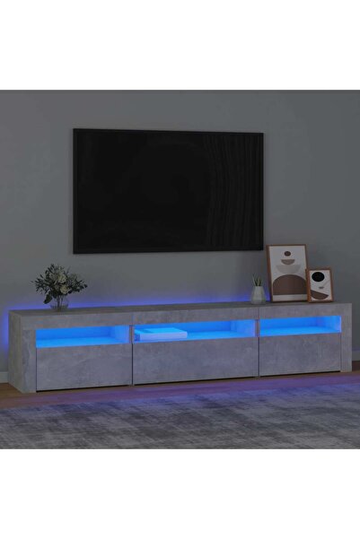 Concept Comodă TV cu lumini LED, gri beton, 195x35x40 cm