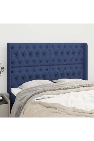 Concept Tăblie de pat cu aripioare, albastru, 147x16x118/128 cm, textil