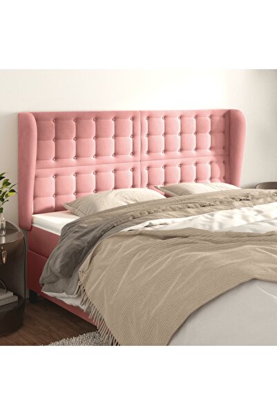 Concept Tăblie de pat cu aripioare, roz, 203x23x118/128 cm, catifea