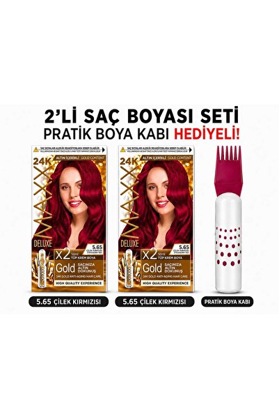 MAXX DELUXE Beauty Expert 2 KUTU 5.65 ÇİLEK KIRMIZISI Set Boya 1 ADET FIRÇA H...