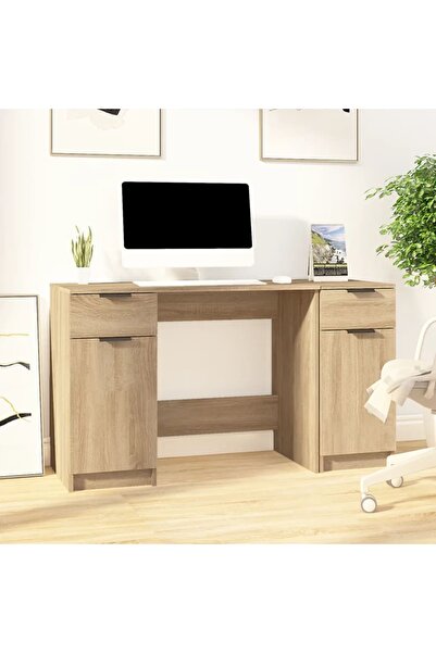 Concept Birou cu dulap lateral, stejar sonoma, lemn prelucrat